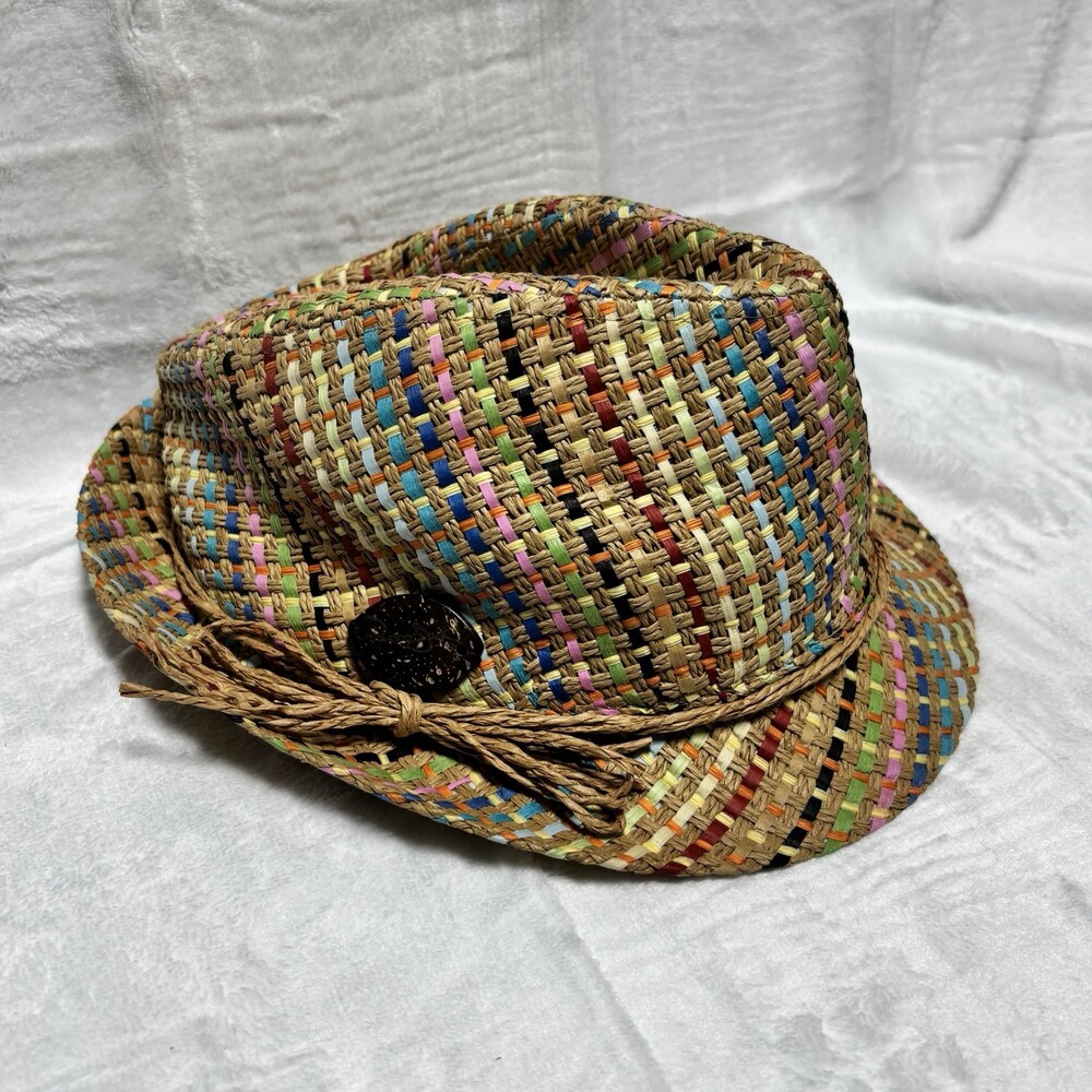 Panama Jack Multicolor Woven Paper Straw Fedora Trilby Hat One Size